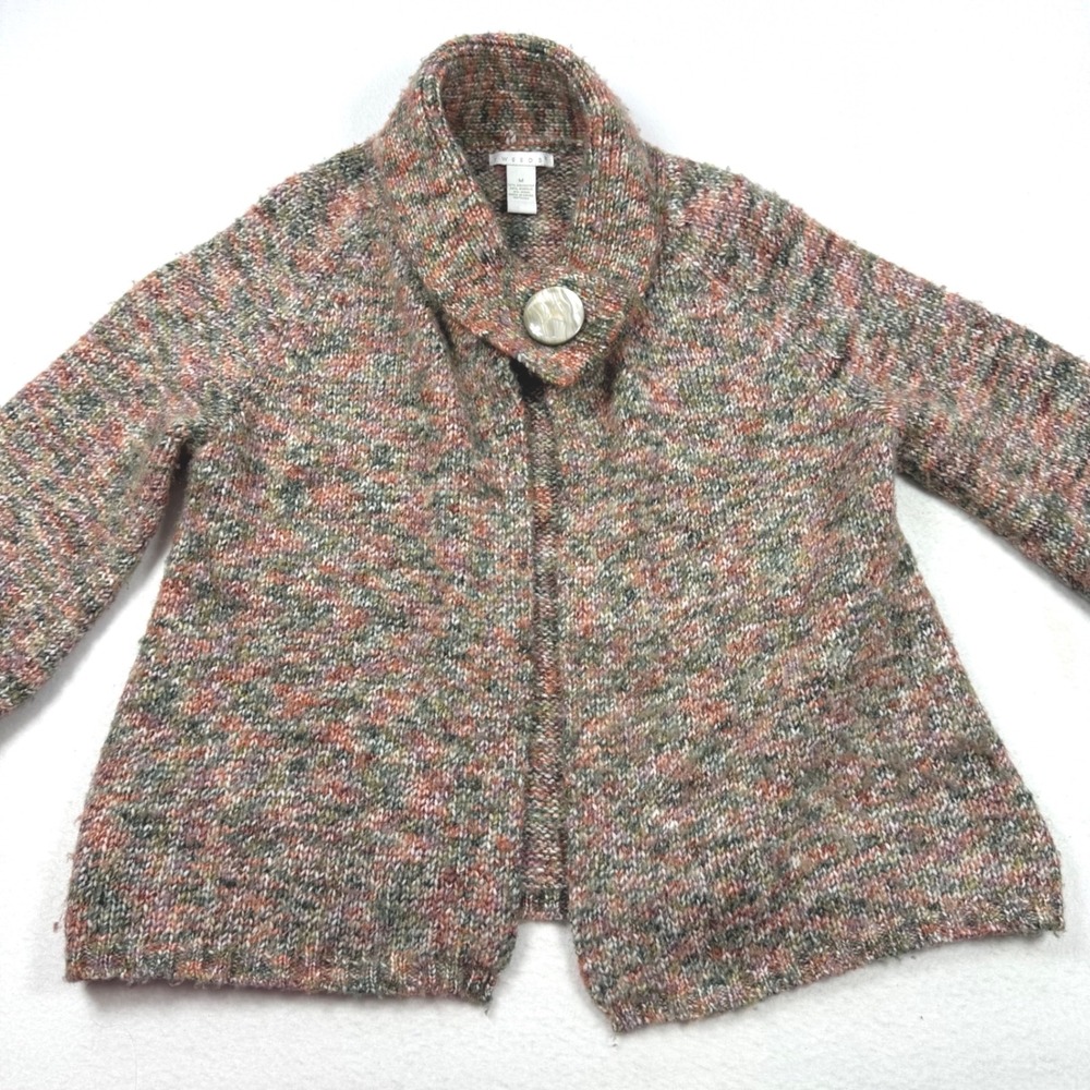 Tweeds Womens Multicolor Space Dye Chunky Knit Cardigan Shawl Collar Sweater M